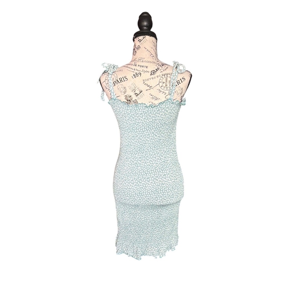 In Loom Sage Green Floral Smocked Bodycon Mini Dress Tie Shoulder Size M - Picture 3 of 7